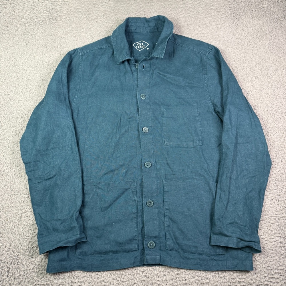 Alex Crane 100% Linen Kite Chore Coat Jacket Mens M Dusk Blue Shacket Light